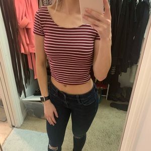 american eagle red and white striped crop top